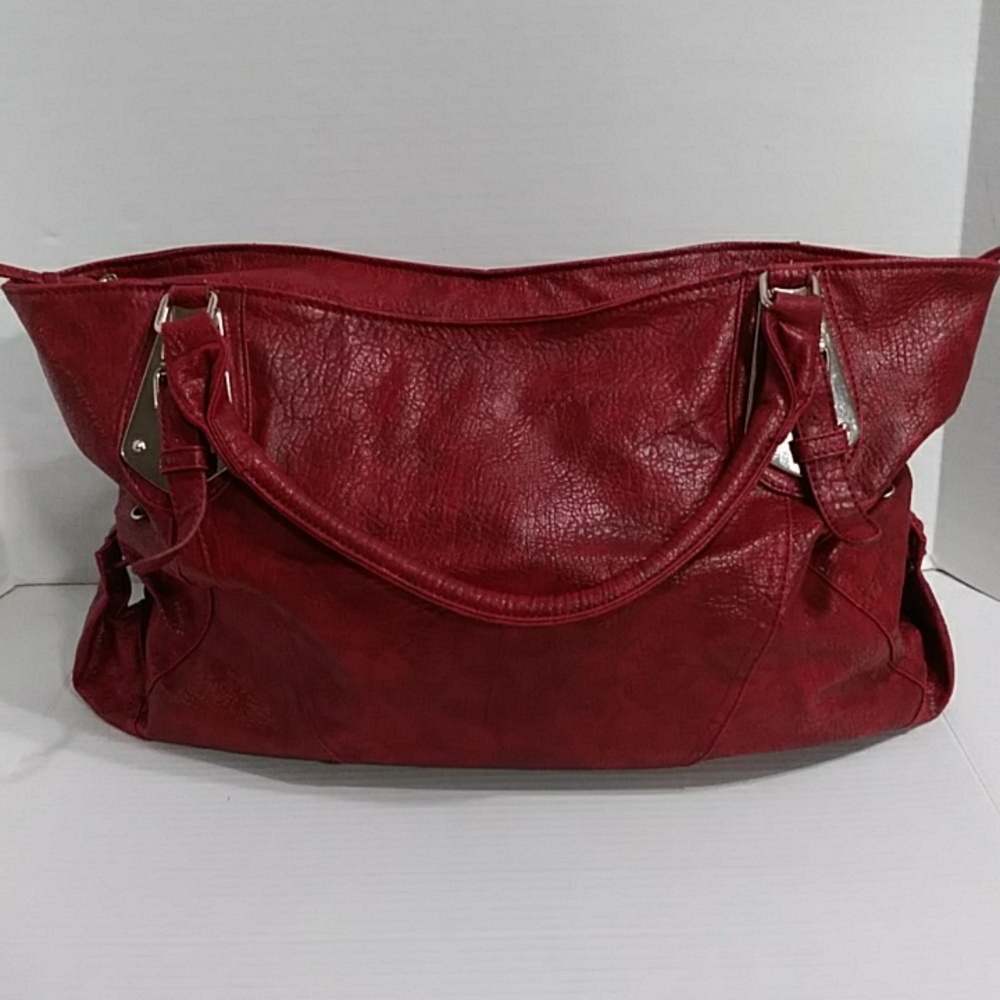 Red Leather Tote Handbag - Classic Women's Shoulder Bag